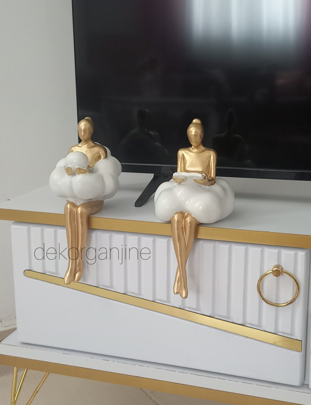 مجسمه دکوری لبه نشین دختر ابری کتابخان مجموعه ۲ عددی