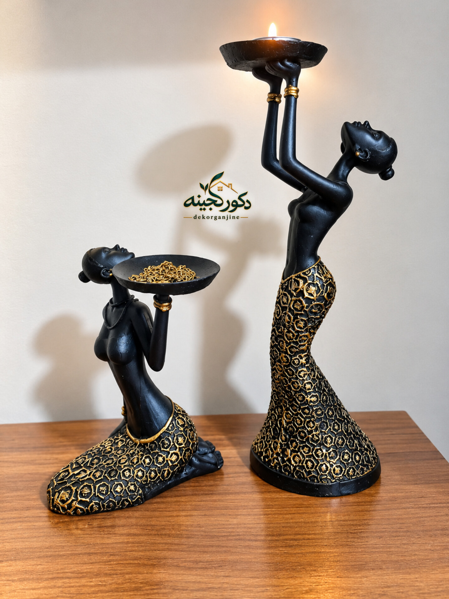 مجسمه دکوری جاشمعی مدل آمینه مجموعه ۲ عددی